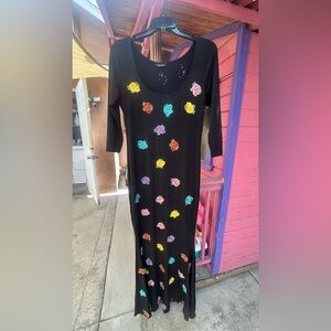 Floral Embellished Black Maxi Dress